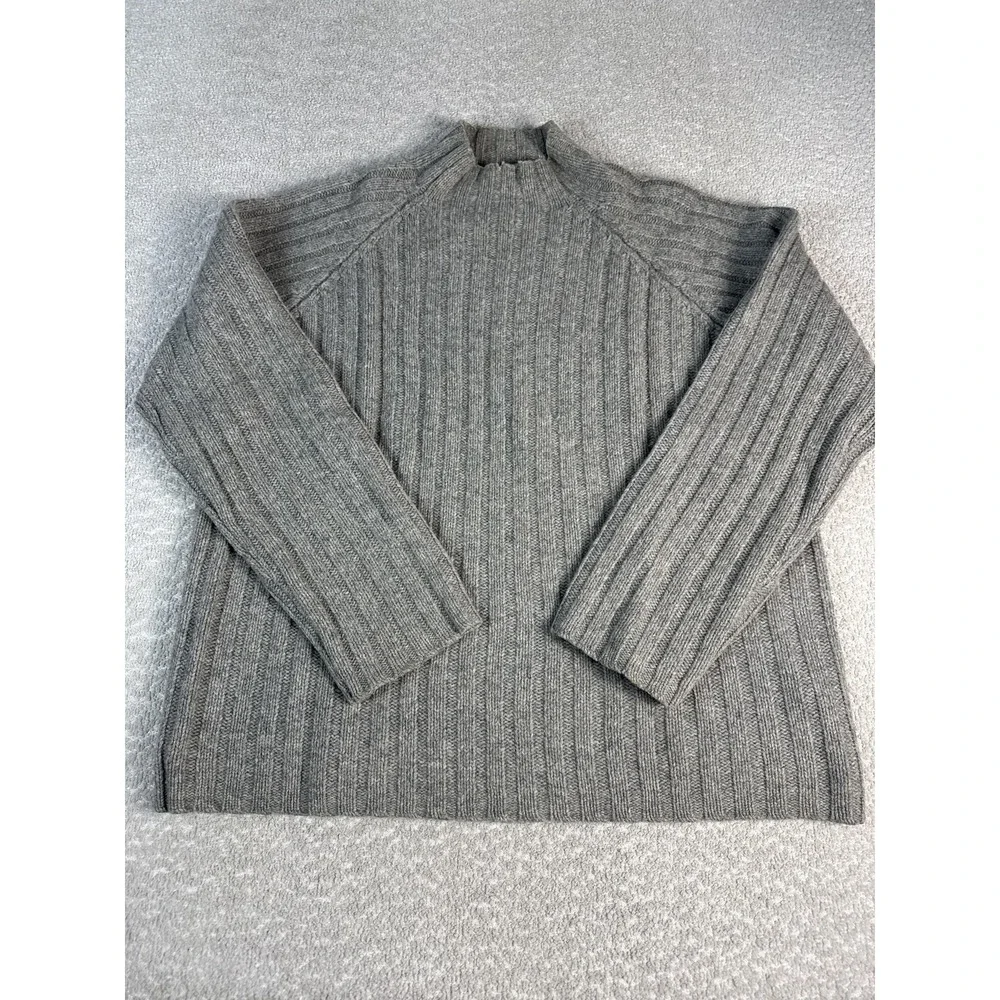 J.Crew Sweater‎ Mens XL Gray 100% Wool Mock Neck Chunky Rib Knit Pullover Warm